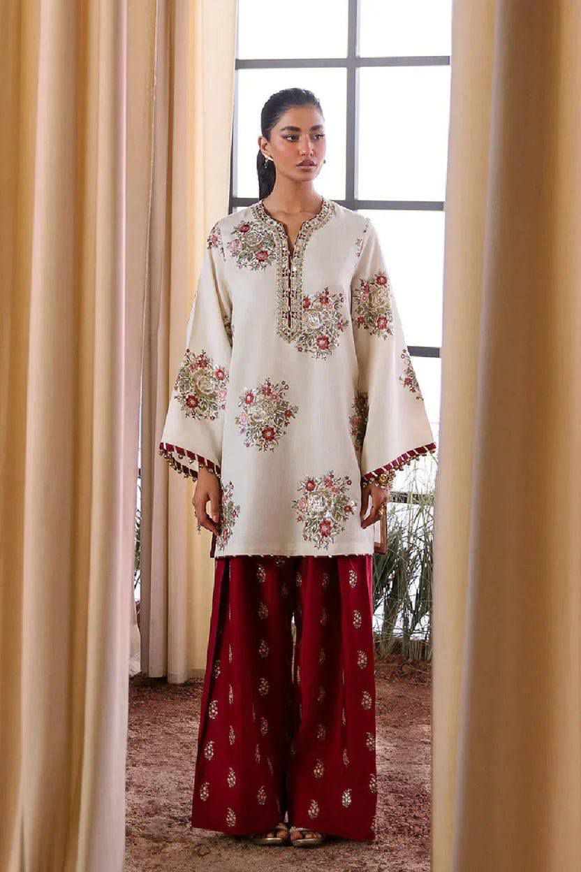 ETHNIC Signature Pure Dhanak 2pc Embroidered Suit - Winter Collection