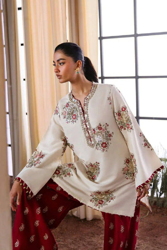 ETHNIC Signature Pure Dhanak 2pc Embroidered Suit - Winter Collection