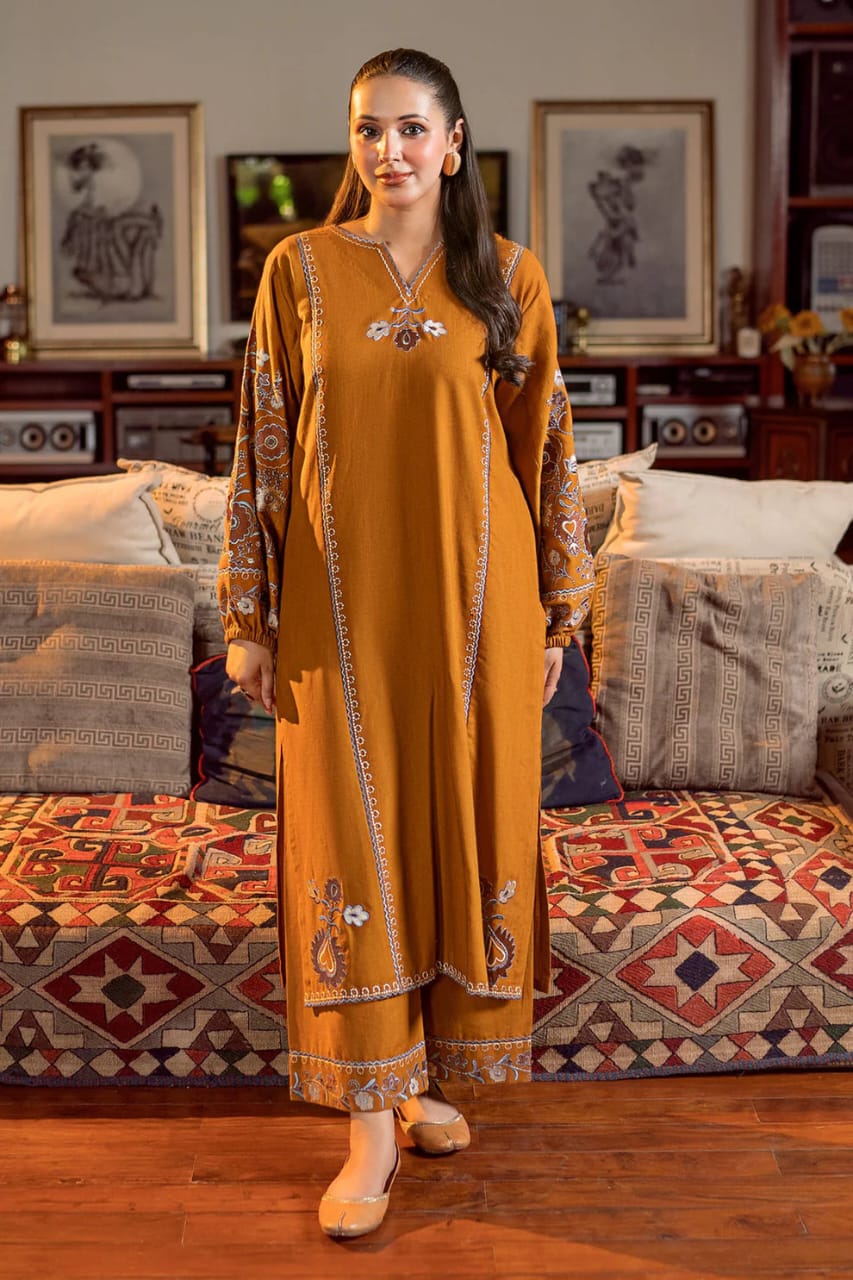 URGE Signature Pure Dhanak 2pc Embroidered Suit - Opulent Gold Edition