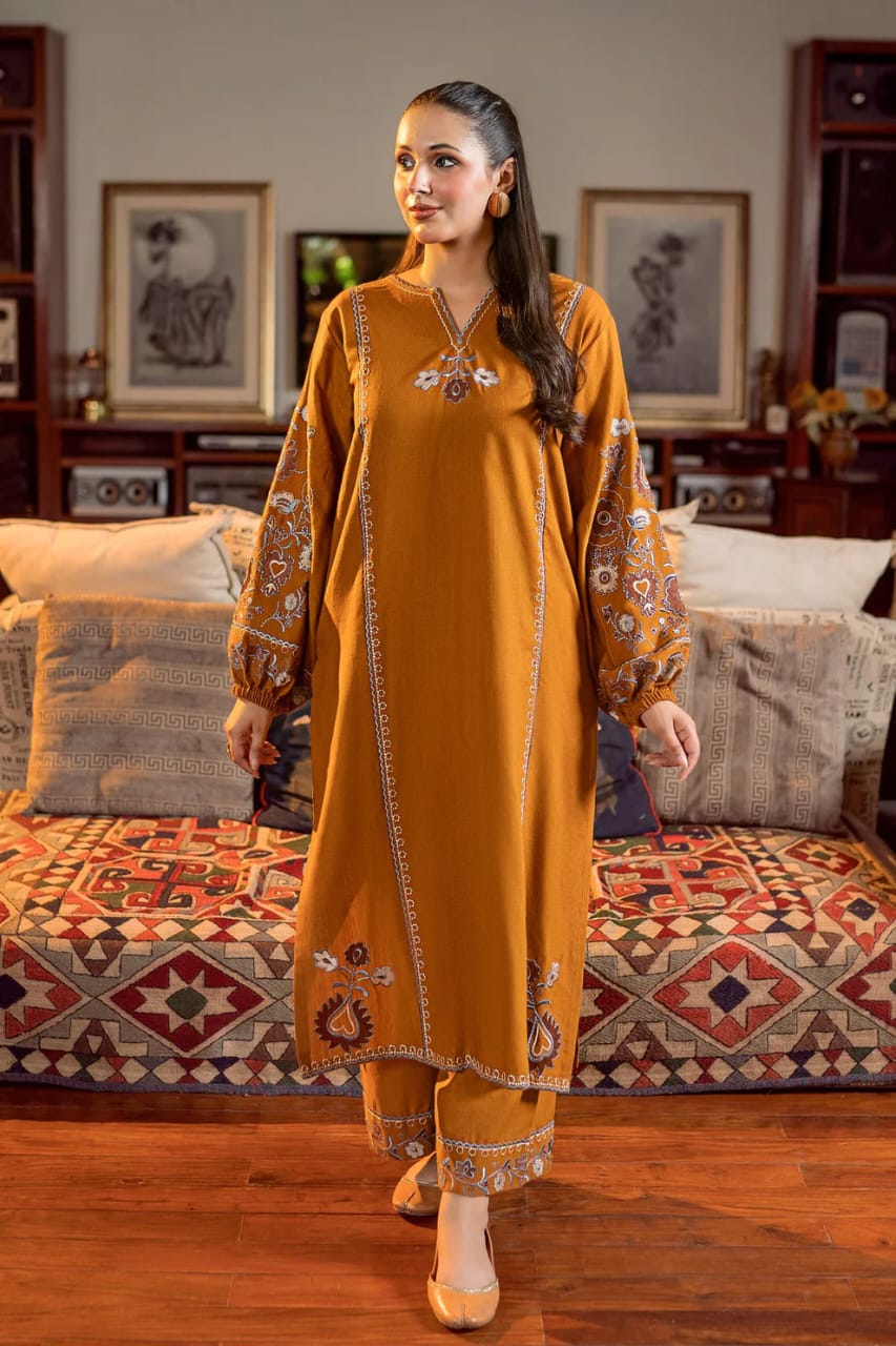 URGE Signature Pure Dhanak 2pc Embroidered Suit - Opulent Gold Edition