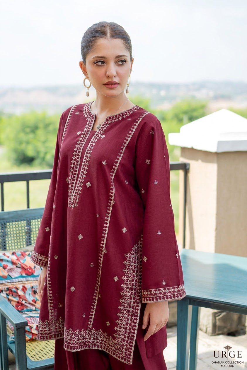 URGE Signature Pure Dhanak 2pc Embroidered Suit - Winter Grace Edition