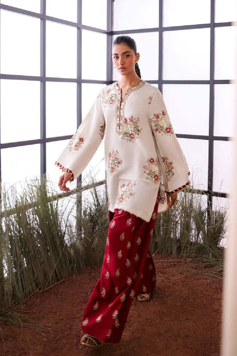 ETHNIC Signature Pure Dhanak 2pc Embroidered Suit - Winter Collection