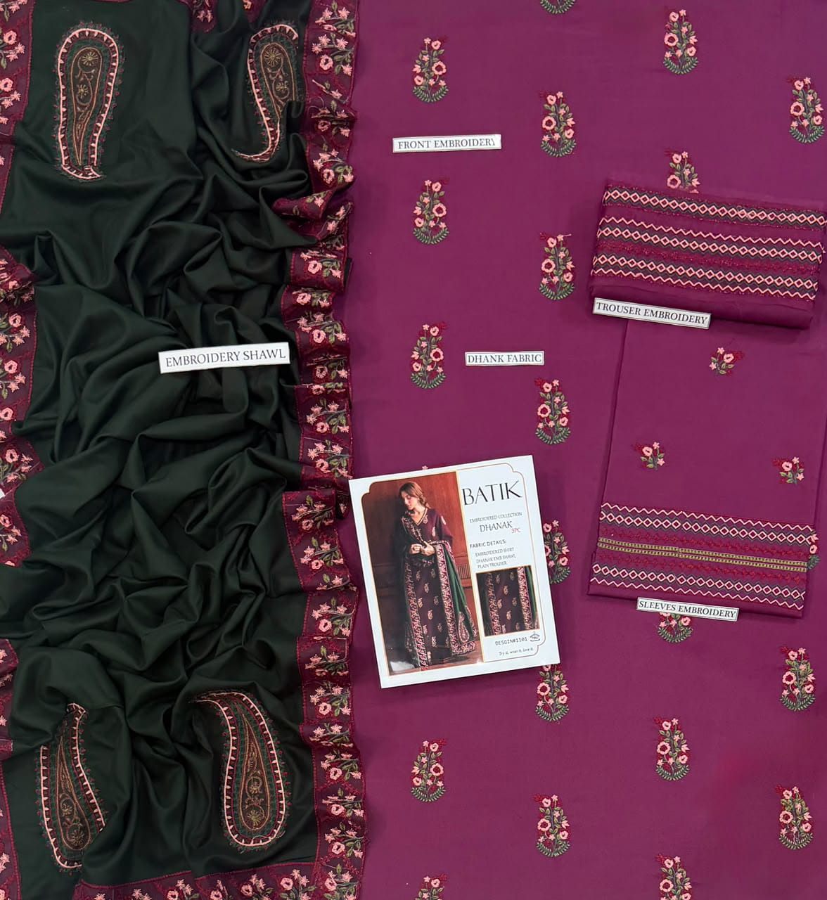 BATIK PURE DHANAK 3PC EMBROIDERED LUXURY DRESS