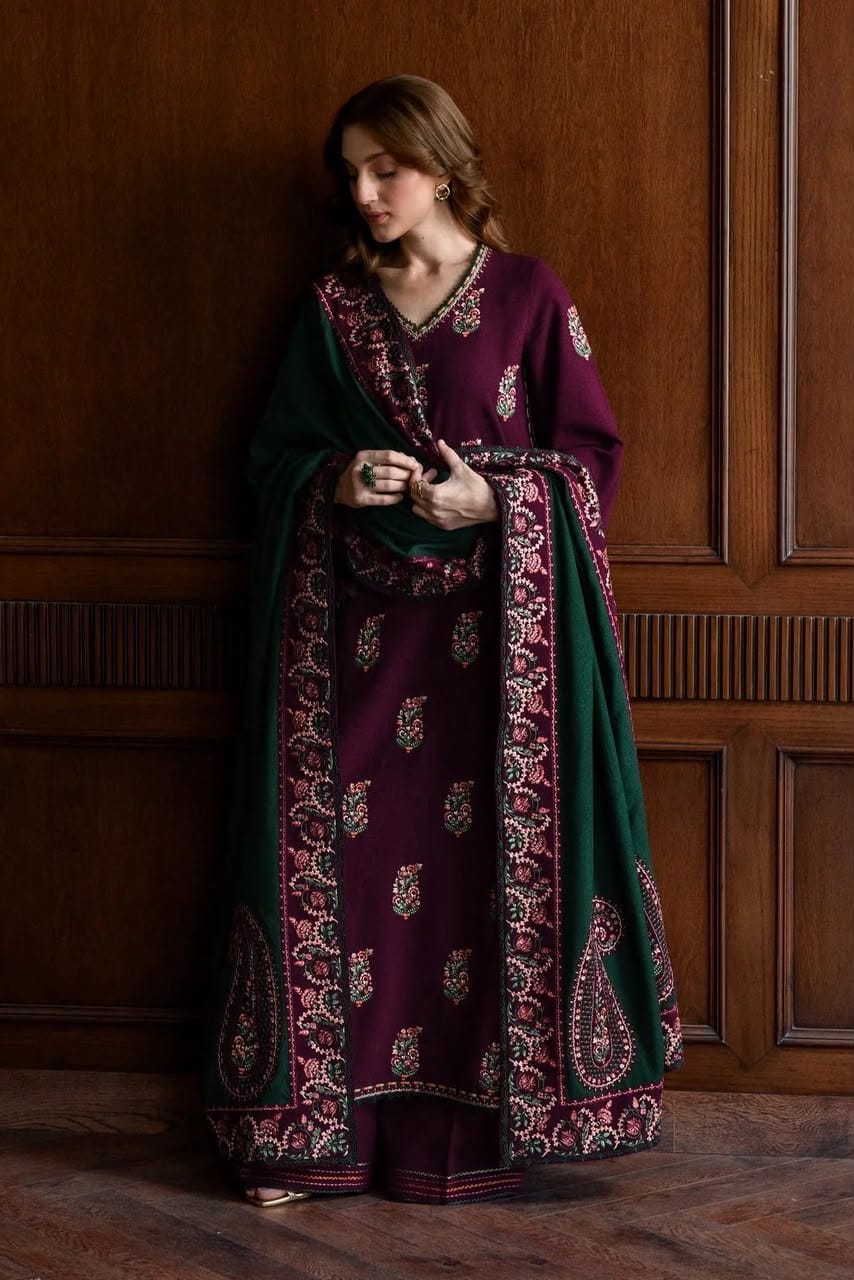 BATIK PURE DHANAK 3PC EMBROIDERED LUXURY DRESS